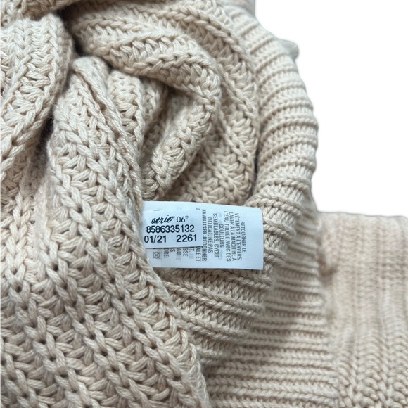 Aerie Ribbed Knit V-Neck Pullover Sweater | Cream / Light Pink | Size Medium - Picture 11 of 11